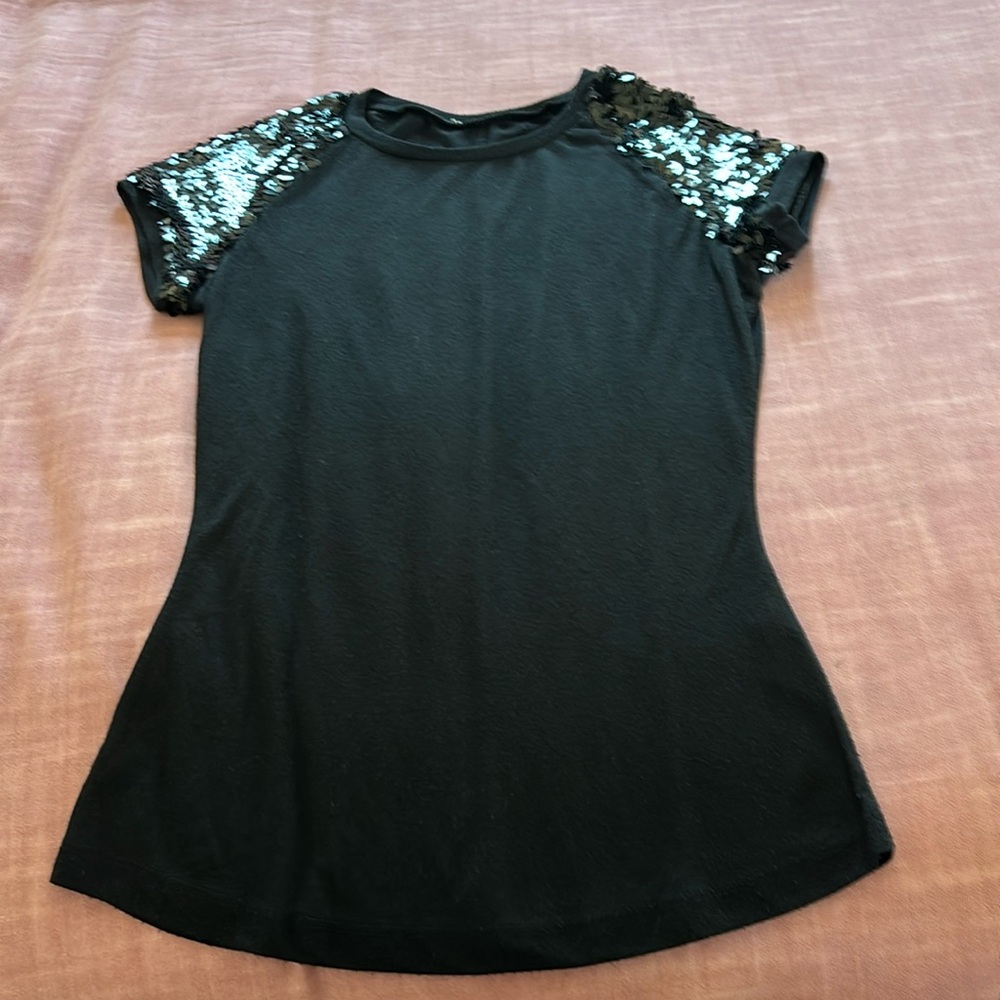 bebe Black Sequin Short Sleeve Women's Top